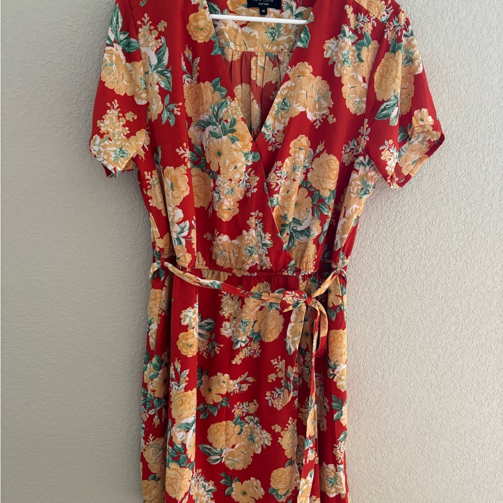Floral Orange Wrap Dress